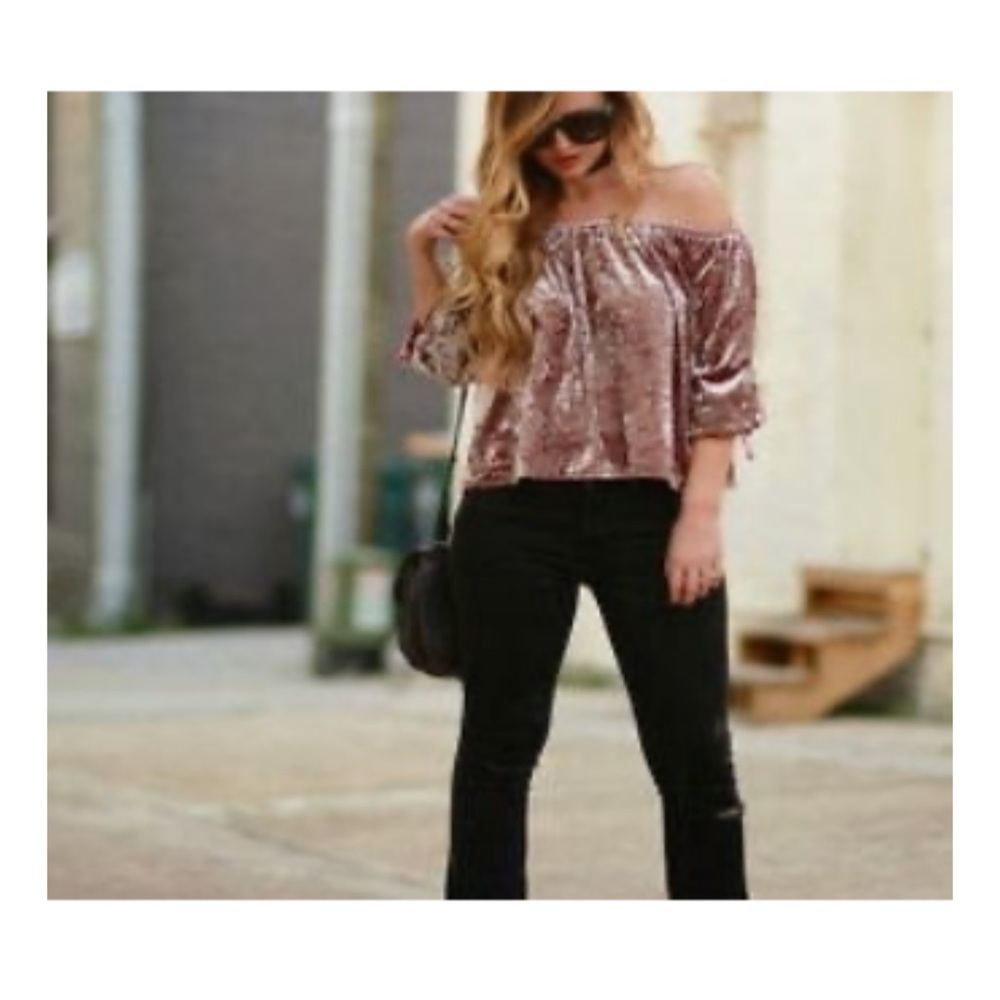 Plum pink velvet off the shoulders top - Picture 11 of 11